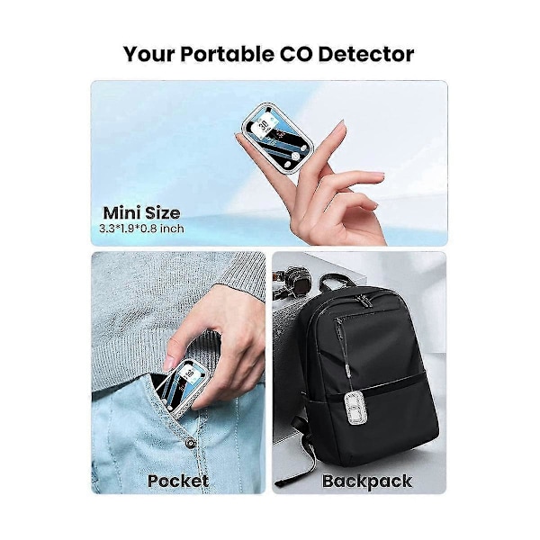 Bärbara kolmonoxiddetektorer, CO-detektor med tydlig LCD-skärm, Mini CO-larm