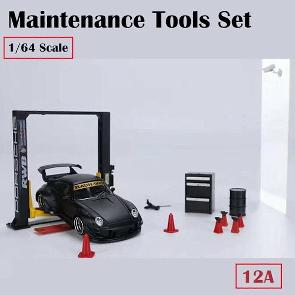 1:64 Diorama Garage Underhållsverktyg Set Legering Pressgjuten Modell 12st Bil Display FT