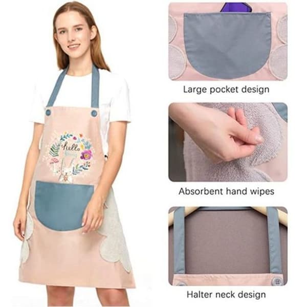 2-pack köksförkläden, vattentätt köksförkläde för kvinnor med fickor, blått och rosa