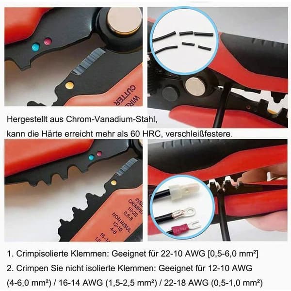Trådstripper, Automatisk Trådstripper, Stripper, Kutter, Krymper 3 i 1, Rød