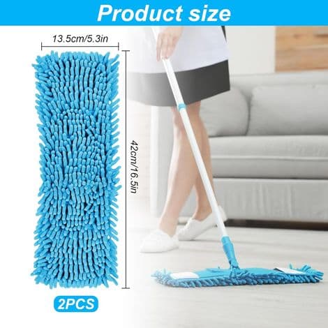 Sæt med 2 chenille mikrofiber mopper - Erstatningsbetræk - Flad chenille moppe - Til ideel snavsabsorption - Ideel til gulve som fliser og laminat