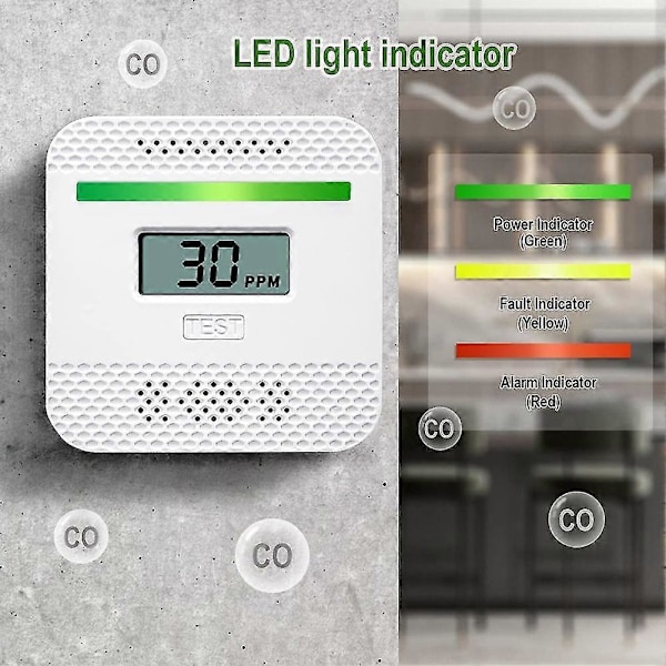 Kolmonoxid Detektorer, Portabelt CO Alarm Detektor Enhet Med LCD Digital Display För Resor Ho