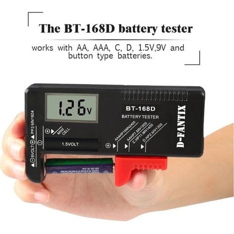 Digital batteritester, universal batteritester, batteritester, til AA, AAA, C, D, PP3, 9V, 1.5V, knapcellebatterier - Fungerer uden batterier