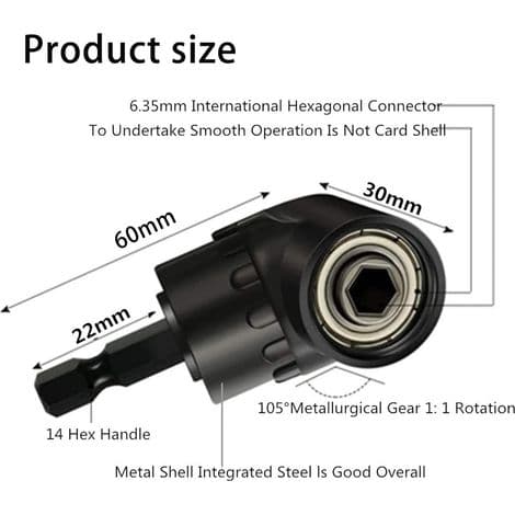 Skrutrekker med 105° adapterholder, rettvinklet drill, vinkelskrutrekker, multifunksjonell vinkelbitsholder med 1/4\" magnetisk bitsholder, bitadapter