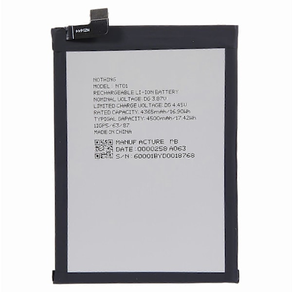För Nothing phone (1) 5G Li-ion Polymer Batteri Monteringsdel 3.87V 4365mAh (Kod: NT01)