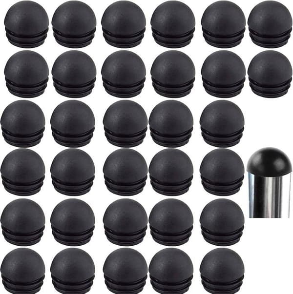 Endehætter - Runde Stolerør - Sort Gummi - 25mm - Slidstærk
