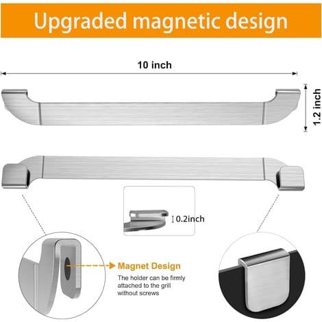 Sæt med 2 magnetiske spatelholdere i rustfrit stål, 25,4 cm tilbehør til Blackstone flat-top grill og andre stegeplader