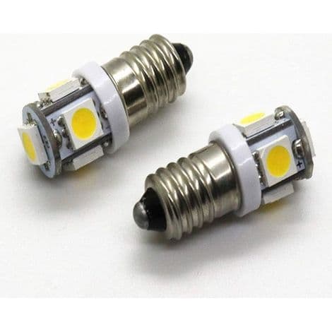 10 stk. E10 12V koldhvide LED-pærer 5SMD 0,5W 50LM lampe