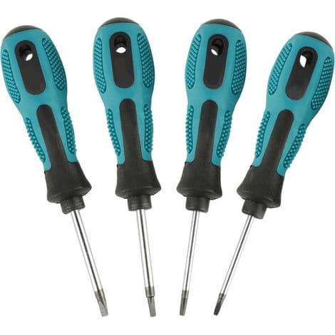 Set med 4 precisionsskruvmejslar med triangulär spets och magnetiskt multifunktionshandverktyg