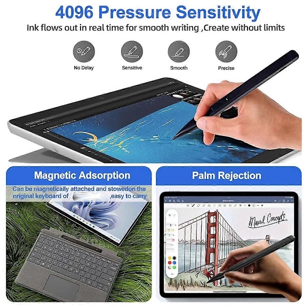 Slim Pen 2 för Surface Pro 9/8/7/6/5/4/3/X, Surface Go 3/2/1, Book 3/2/1, Laptop 4/3/2/1, Studio /2/1, U