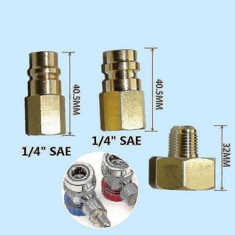Adaptersæt til R134a kølemiddelcylinder, 1/4 SAE W21.8 til 1/4 SAE gevind