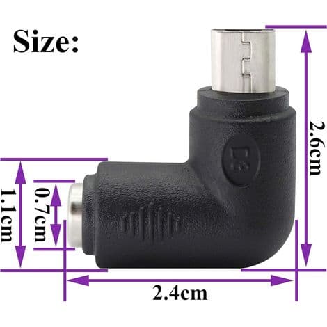 (2-pak - Micro) 90 graders DC 5.5x2.1mm til Micro USB 5V DC strømopladningsstik til mobiltelefon, tablet, MP3-afspiller og Micro USB-enhed