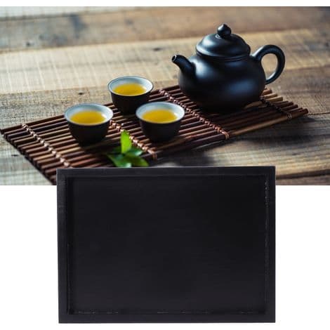 Multifunktionel rektangulær træserveringsbakke til te, kaffe og andre fødevarer, ideel til hjemme- og restaurantbrug (25 x 18 x 2 cm).