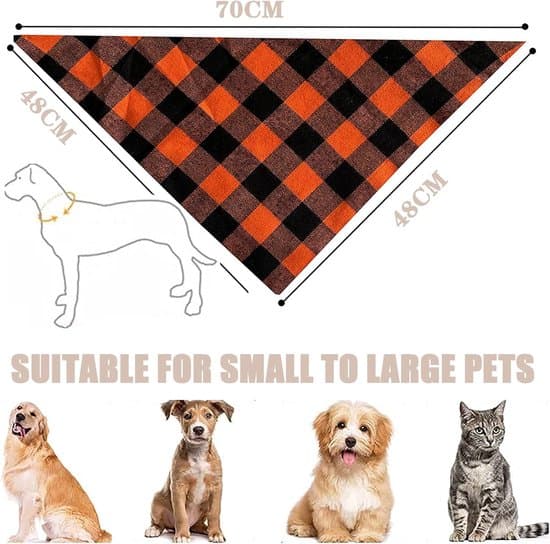 4-delt hundehalsbåndssæt - trekantet ternet bomuld - justerbart og vaskbart - til små, mellemstore og store hunde
