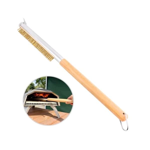 Pizzaovnbørste - 52 cm, med skrape i rustfritt stål, messingbust, gummitrehåndtak, design -wj