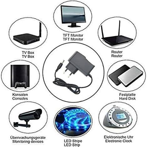 12V AC-adapter (1A, 2A, 3A, 4A, 5A, 6A, 8A, 10A) for LED-strips, sikkerhetskameraer, rutere, 5,5 x 2,1-2,5 mm hannkontakt