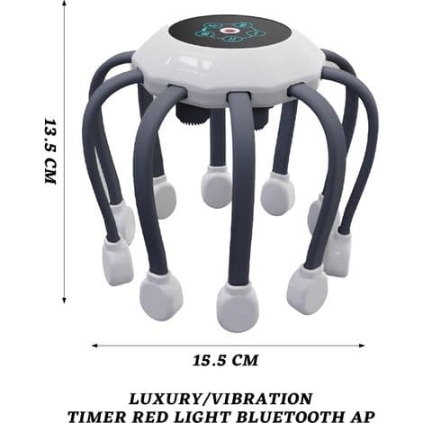 Fuldautomatisk hovedmassager, afslapper hovedet, fremmer lymfedrænage, Bluetooth-forbindelse, deluxe model/vibrationstimer, rødt lys, Bluetoo