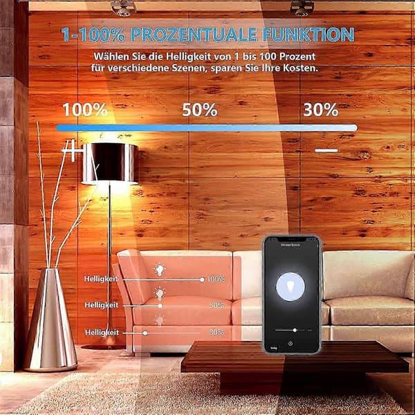 Dimmerbryter, prosentfunksjon WiFi lysdimmer med tidsfunksjon, WLAN stemme APP kontroll innfelt lysdimmer