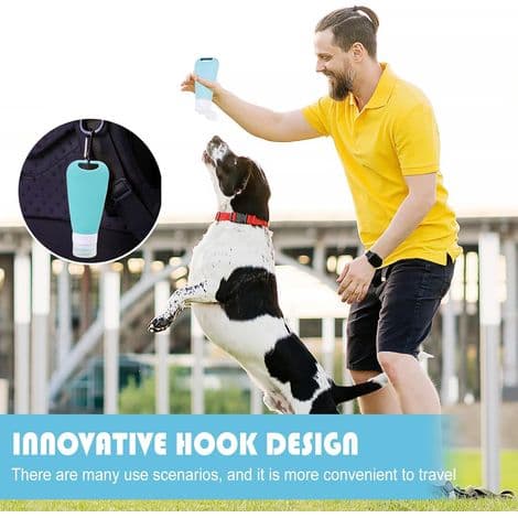 Set med 4 hundmatsdispenserflaskor med rengöringsborste, påfyllningsbara hundtuber, 90 ml, hundmatstub med karbinhake, reseflaskor i silikon