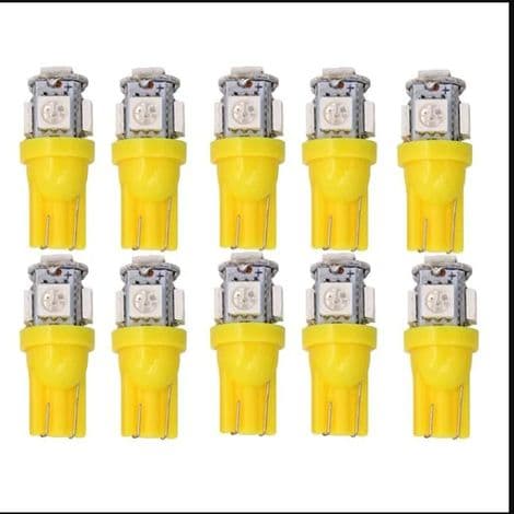 10 stk. gule lys, T10 w5w LED 5050SMD 12v DC 10 stk.