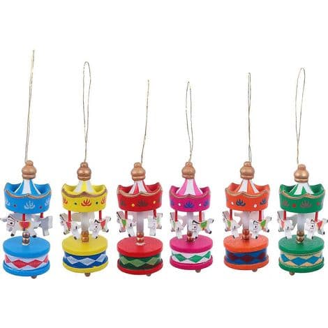 Sæt med 6 mini juledekorative karruseller til hjemmet - 8x3x3cm