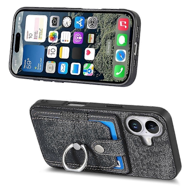 D2 Fodral för iPhone 16 Plus med Ställ Läder+TPU Halkfritt Skyddande Skal Kortfack - Brun
