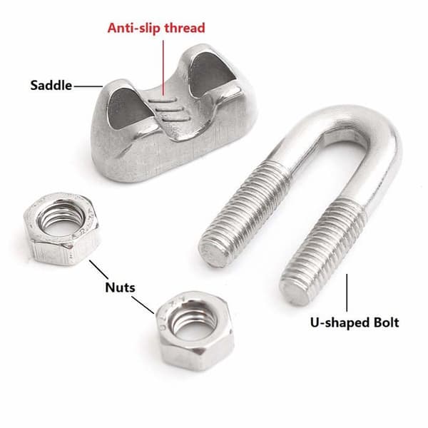 M4 Wire Rope Clips, U-Bolt rustfrie stålkabelklemmer, 4 mm diameter, pakke med 12