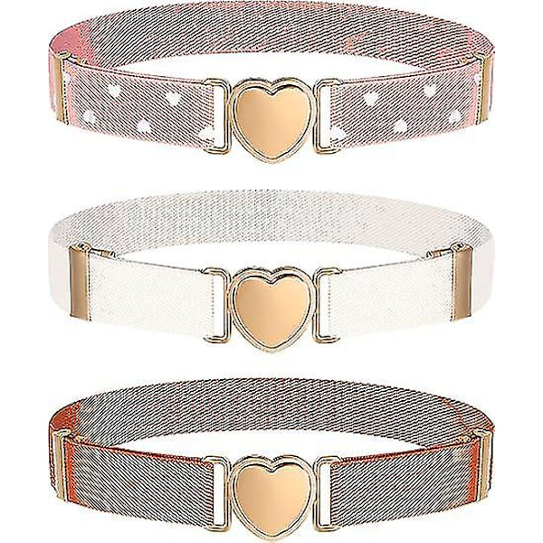 3 stk. jentebelte, elastisk stretchbelte for barn, justerbart stretchbelte, elastisk hjertebelte for barn