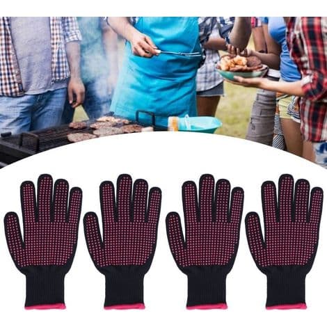 4 lämmönkestävän ja palamattoman käsineen setti silikonisuojalla
