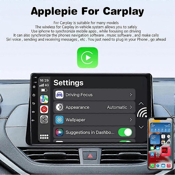 Trådbunden till trådlös CarPlay-adapter för iPhone, trådlös CarPlay-dongel USB-adapter Plug and Play Bluetooth-kompatibel