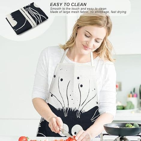 Søt katteforkle, kjøkkenforkle i lin til grilling, matlaging og maling, for menn og kvinner, gave til pappa og mamma