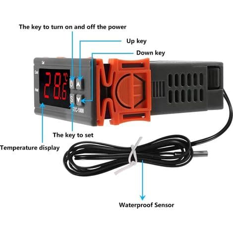 STC-1000 AC 10A 110-220V Digital Temperaturregulator med LED-display, Celsius Termostat, Opvarmning/Køling, 2 Relæudgange med NTC Sensor Probe