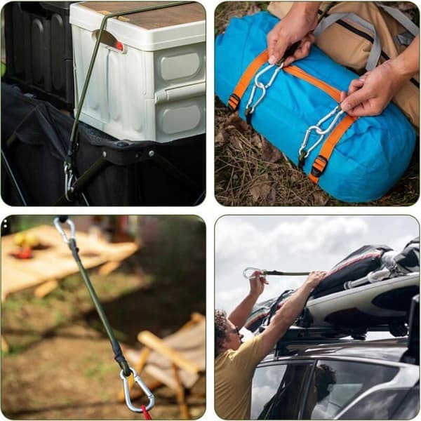 Elastiske strikk med karabinkrok, 30 cm, 4-pakning, camping, bagasje