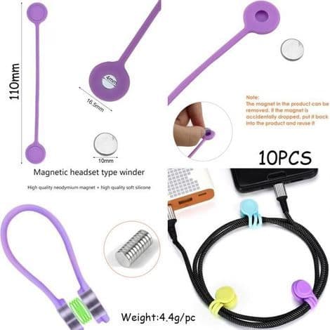 Magnetiske kabelbindere - Silikone kabelclips - 10 stk.