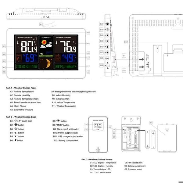Väderstation - QJRRX - Digital - Termometer - Hygrometer - Väderprognos