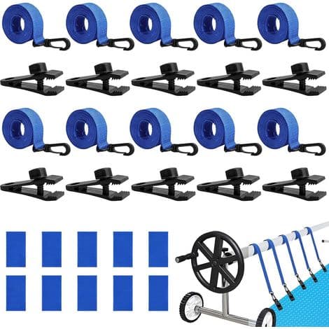Pool Solaröverdrag Fästkit, 10-delars Solaröverdragsremkit, Solaröverdragsrulle, Fästremmar, Klämmor, för Poolöverdrag