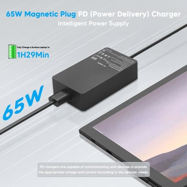 65W lader, kompatibel med Surface Pro 3/4/5/6/7, Surface Go 2/1, Microsoft Surface Book/Notebook/Tablet, USB