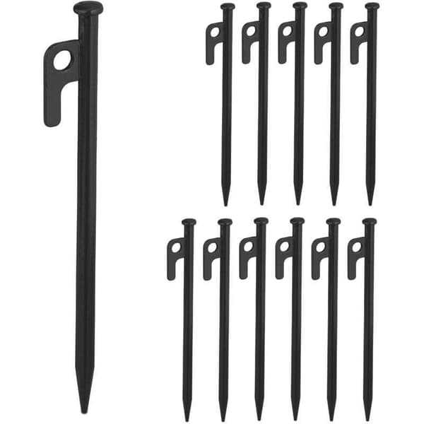 Ulisem Sett med 12 bakkeplugger for hardt underlag, 20 cm, stål, stabil forankring for camping, svart