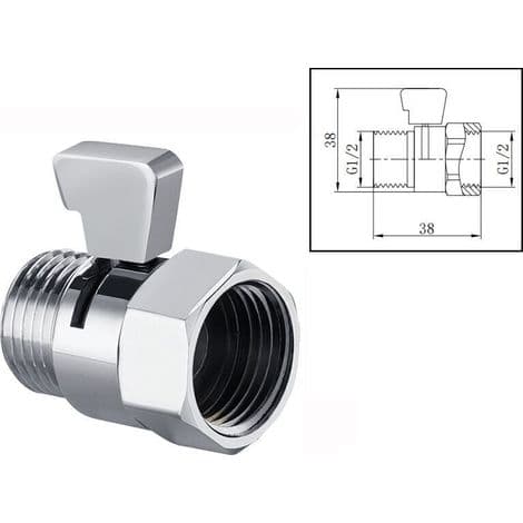 Forkromet messing bruseaflukningsventil - G1/2 vinkelventil med flowregulator, 1 stk. - ULISEM