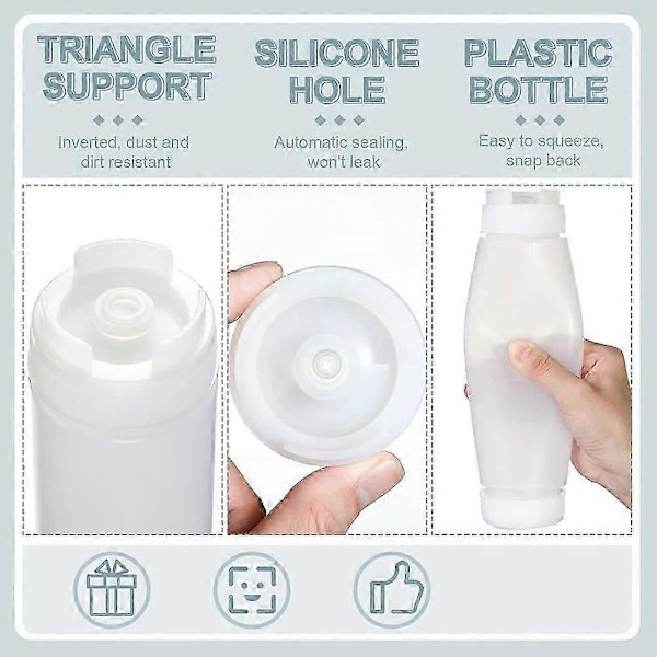 6 st 473 ml (16 oz) Inverterade Plast Squeeze-flaskor, Återfyllningsbar Tipp Stor Ventil Dispenser Krydda Squeez