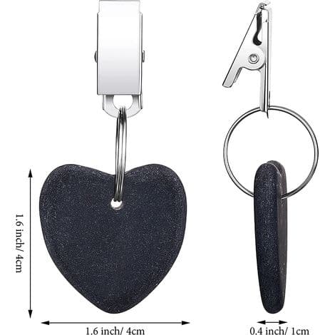 Sæt med 4 hjerteformede dugvægte med clips i rustfrit stål, sort.