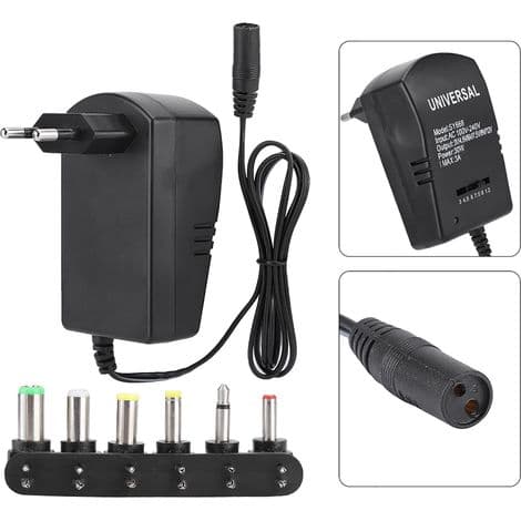 Universell 30W 3V-12V Justerbar Strømadapter med 6 Tupper (EU-plugg 100-240V)