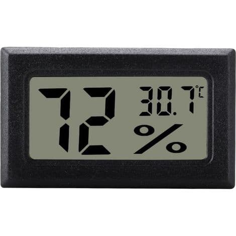 Svart digitalt hygrometer for innendørs klimakontroll, mini, LCD