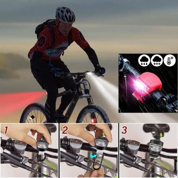 LED-lampe - Pakke med 6 - Vanntett - 3 lysmoduser - Svart og rød - Klipsfeste