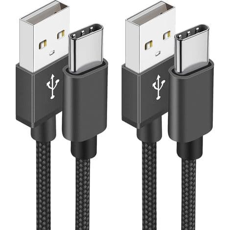 USB-C-kabel [1 m / 2-pakning] – 3A USB-C hurtigladekabel og lader – Flettet USB-A til USB-C-ledning
