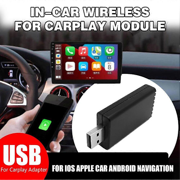 Trådbunden till trådlös CarPlay-adapter för iPhone, trådlös CarPlay-dongel USB-adapter Plug and Play Bluetooth-kompatibel