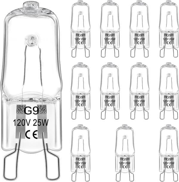 G9 halogenpærer, 25W 120V, 12-pakning, 2700K