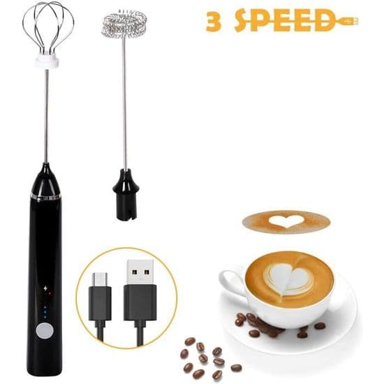 Mælkeskummer - USB Genopladelig - Tre Justerbare Hastigheder - Sort