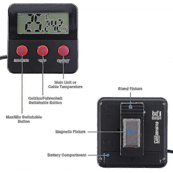 Digital Termometer LCD Hygrometer Temperatur- och Fuktighetsmätare för Husdjur Inkubator, Tank Digital Spårad Termometer