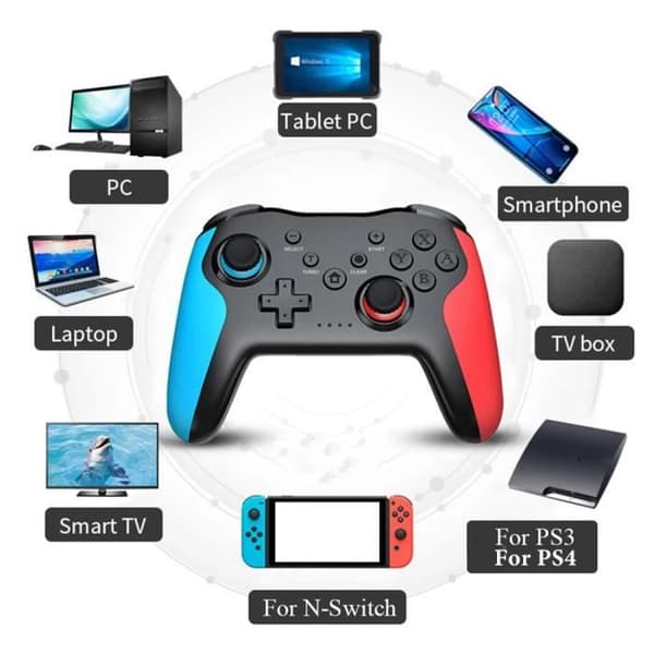Trådløs Bluetooth-kontroller, 6-akset gyroskop, dobbel vibrasjonsmotor, for Nintendo Switch, PS3, PC, Windows 7, 10